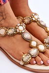 Suede Flat Sandals With Stones Beige Dallas