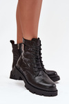 Leather Women's Ankle Boots with Wrinkled Effect and Buckle Artiker 57C1008 Black