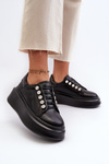 Women's Leather Sneakers on Chunky Platform Black S.Barski LR628