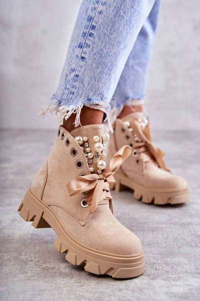 Suede Warm Boots With Pearls Beige Roco