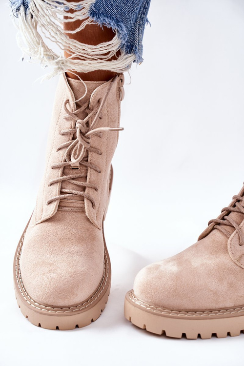 Suede Zipper Boots Beige Belados