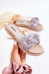 Women's Slippers With Material Flowers Grey Susana
