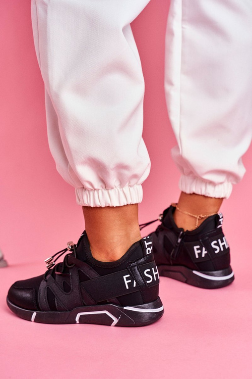 Sporty Women's Shoes with Zipper and Pull-Up Black Terfin