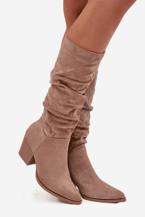 Women's Boots with Wrinkled Shaft on Heel Insulated Beige Paelina