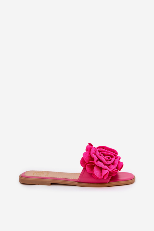 Women's Flat Sandals With Decorative Flowers Fuchsia Misorsse
