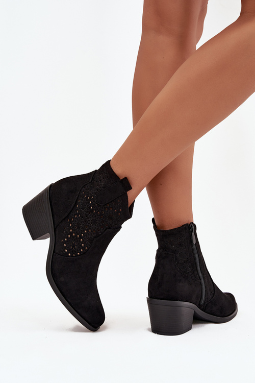 Women's openwork ankle boots on heel Black S.Barski HY52-529 Black