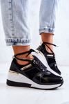 Leather sports shoes on a wedge Black and white Rayana