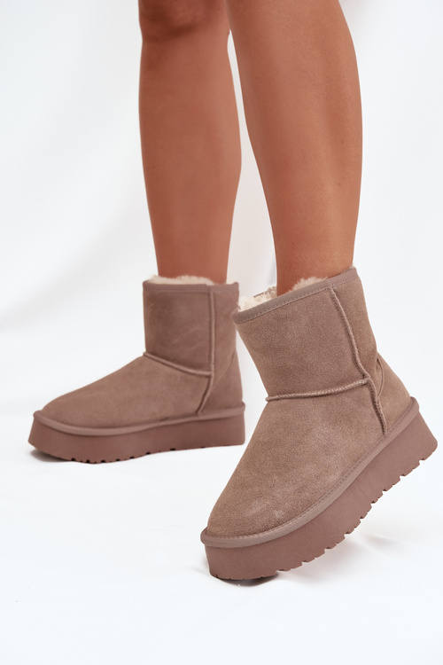 Women's Snow Boots Made of Natural Suede on Platform Beige Privine