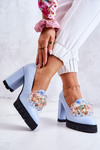 Elegant Pumps With Ornament Smooth Blue Caterine