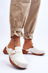 Women's Leather Slippers Clogs White Fanett