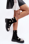 Leather Quilted Boots with Decorations D&A MR870-14 Black