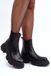 Leather Ankle Boots On Flat Heel and Platform Black Solita
