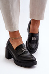 Women's shoes on chunky heel with ornament Black Ranunca