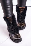 Women's Insulated Boots With Studs And Fur Shiny Glam