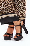 Ladies sandals on high heel and platform lacquered black Jovenes