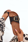 Women's sandals on cork platform with buckle black Vianara