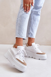 Sneakersy Masywna Platforma Skóra Naturalna Biało-Beżowe Lewski 3635/X