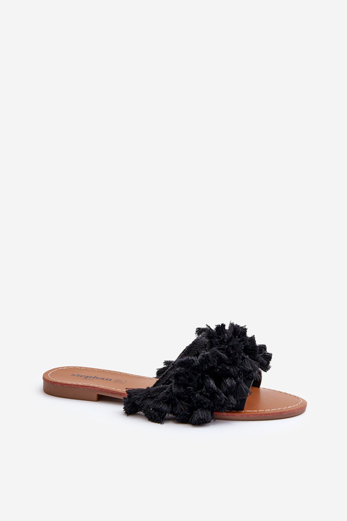 Women's Flat Sandals with Fringes Black Rialle