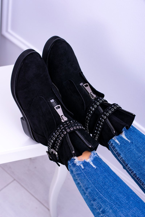 Lu Boo Czarne Damskie Botki Suwak Cekiny Rafell