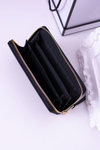 Large Women's Striped Black Wallet Gold Plated Hardware