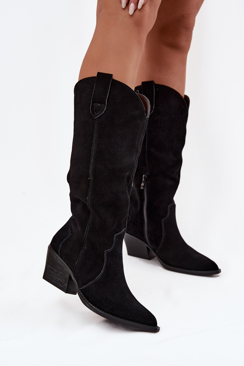 Leather Suede Cowboy Boots Women's Insulated Black Urselle