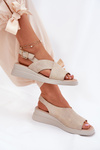 Ladies Wedge Sandals Made Of Eco Leather Golden Quilara