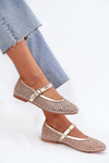 Decorated Women's Ballet Flats With Strap And Buckle Gold Avirae