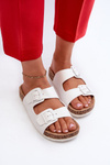 Women's Cork Platform Sandals With Buckles White Wedges
