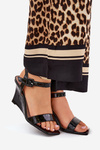 Lacquered Women's Wedge Sandals Black Vliraya