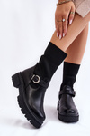 Women's Sock Boots With Belt Black Alaya