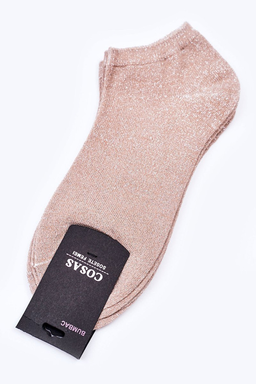 Double Pack Women's Ankle Socks With Silver Thread COSAS Beige