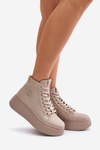 Sneakersy Damskie Wysokie Skóra Naturalna Platforma Beżowe Vinceza 66707