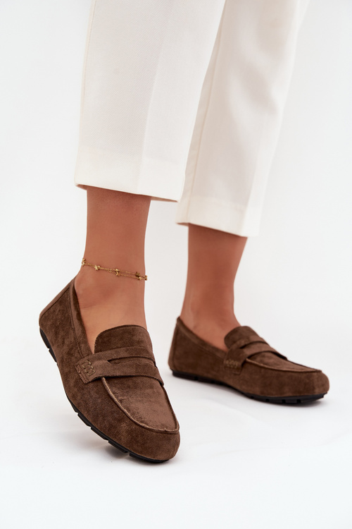 Damskie Mokasyny Loafersy Eko Zamsz Płaskie Ciemnozielone Soreline