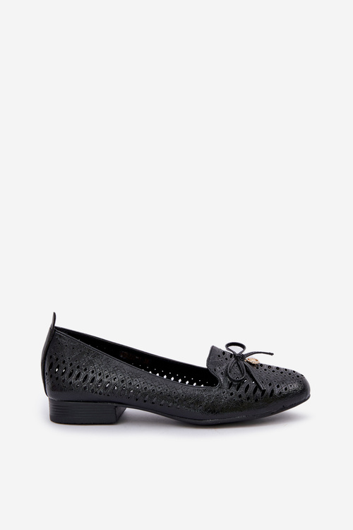 Lacquered Perforated Ballet Flats With Bow Eco Leather Black Amepitrea