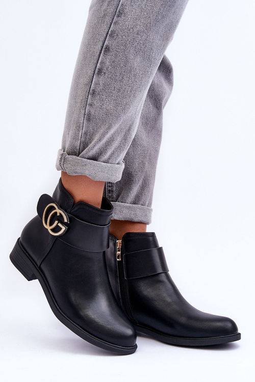 Leather Ankle Boots With Decoration Black Galos