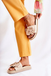 Classic Women's Leather Slippers With A Bow Beige Dessy