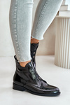 Botki Lakierowane Zamek Płaski Obcas Ocieplane Czarne HY42-717