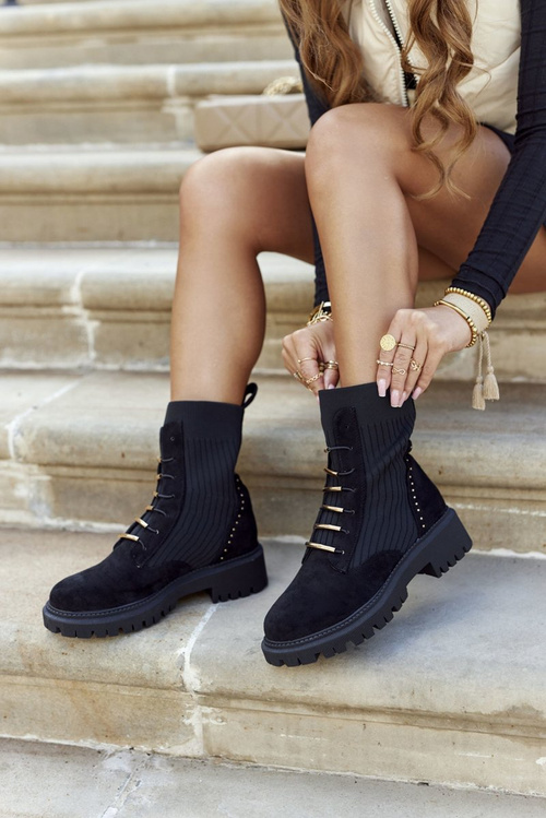 Women's Flat Boots Workers Slip-on Black Maxine