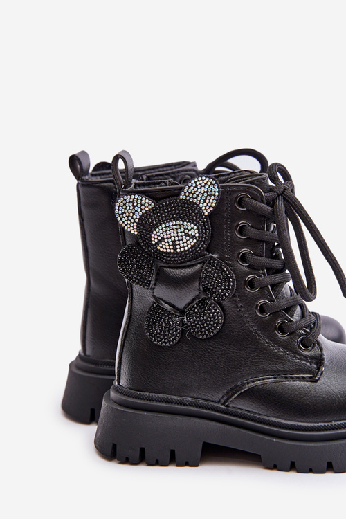 Warm Girls Ankle Boots With Teddy Bear Zip Black Relobia