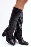 Women's High Heel Boots Animal Print Black Mambra