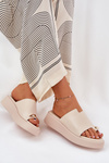 Women's Platform And Low Wedge Slippers With Decorative Detail Beige Saqesse