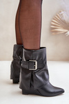 Wedge Ankle Boots With Folded Shaft And Buckle Black Vortinia