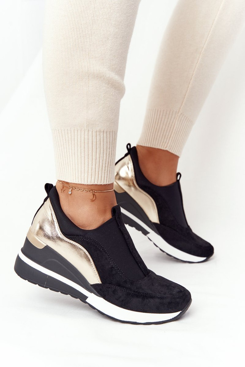 Wedge Sneakers Slip-On Vinceza 10593 Black-Gold