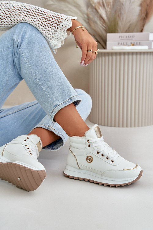 Ocieplane Buty Sportowe Botki Damskie Na Platformie Białe Ariatte 