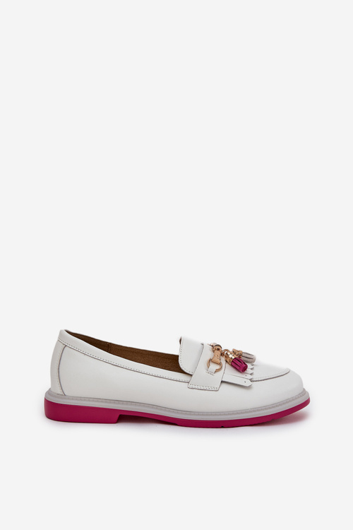 Leather Elegant Moccasins On Flat Heel S.Barski LR51-768A White