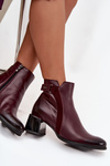 Leather Women's Heeled Boots with Heating Zazoo 60563 Bordeaux
