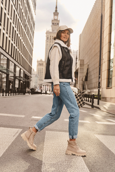 Trapery Botki Ocieplane Zamsz Beżowe Alden A5201-39