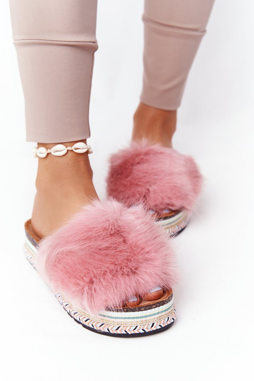 Platform Slippers With Eco Fur Pink Adventure