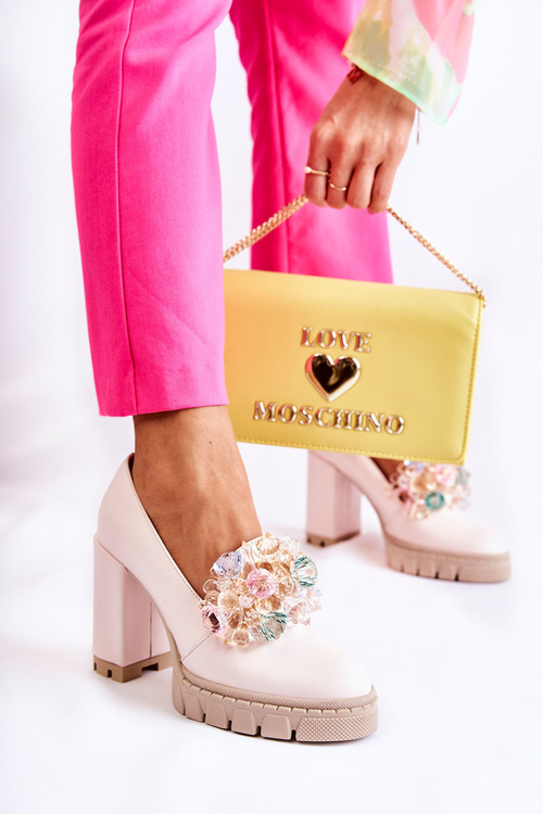 Elegant Pumps With Ornament Smooth Light pink Caterine