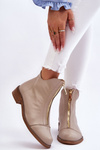 Botki Skórzane Suwak Beżowe Nicole 2785/008 